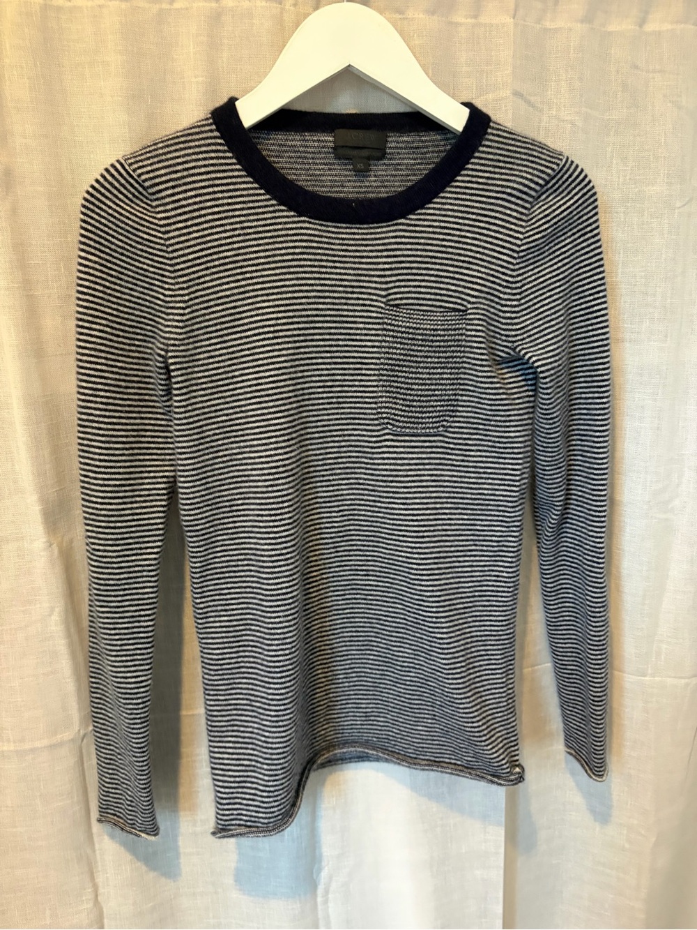 J. Crew Navy & White Striped Long-Sleeve Crewneck Sweater with Pocket